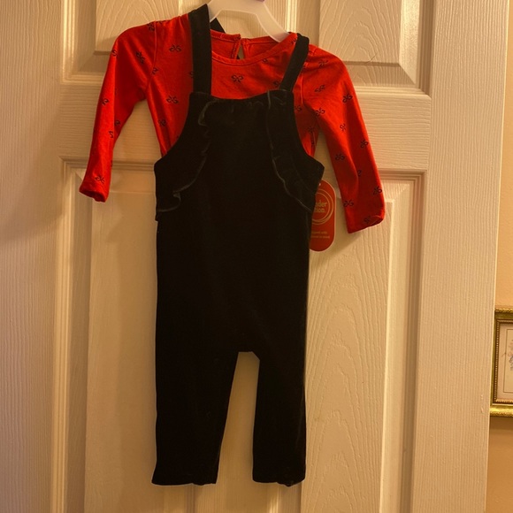 Wonder Nation Baby Girls 2 piece Overall and Bodysuit Outfit set; size: 0-3M,12M - Picture 1 of 5